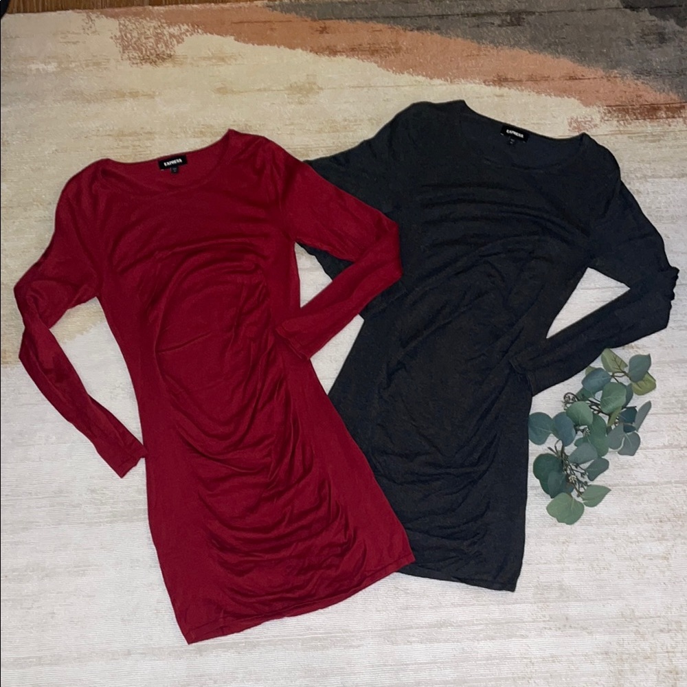 Express Red and Black Long Sleeve Dresses
